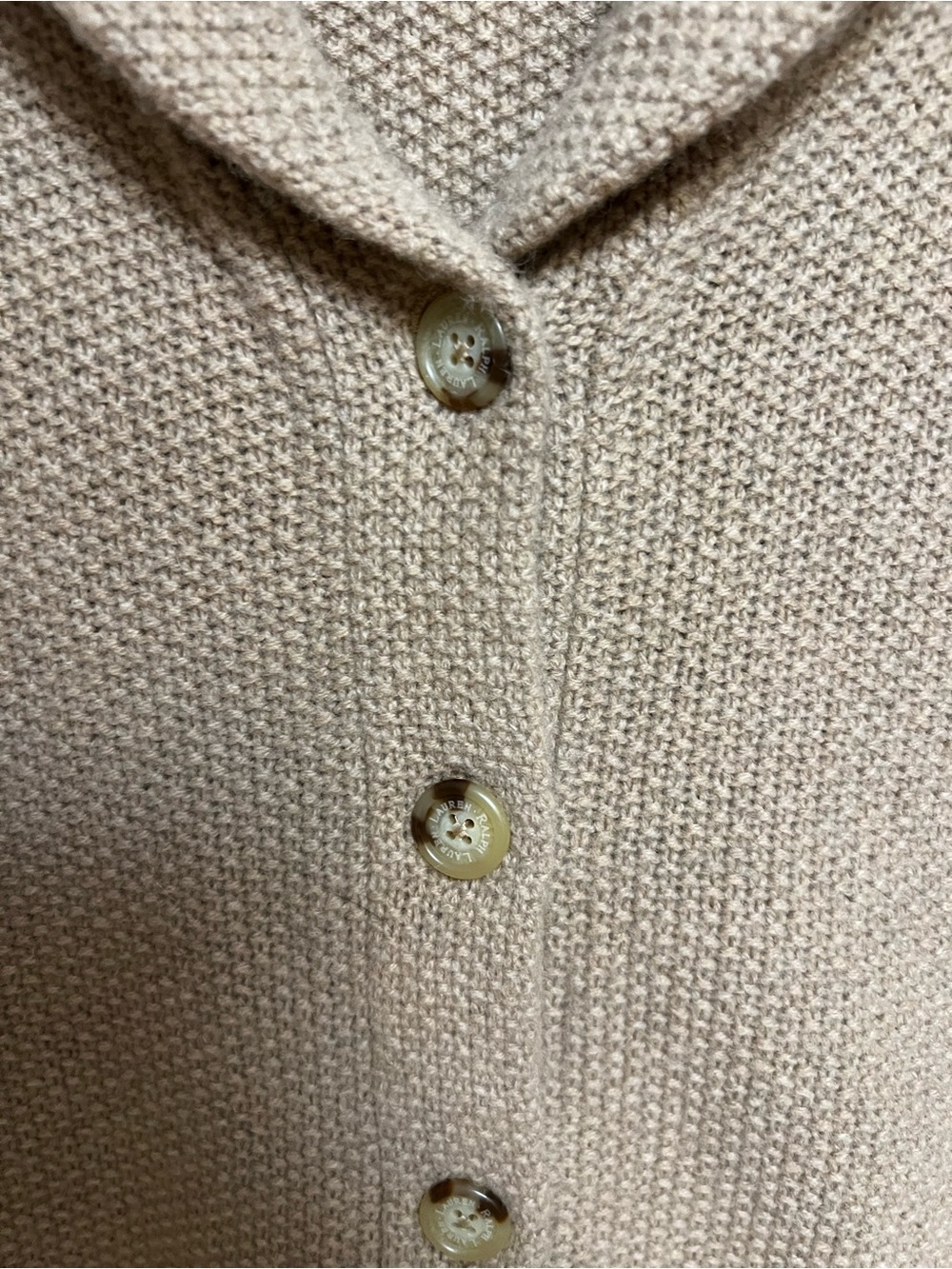Lauren Ralph Lauren 100% Lambswool Shawl Collar Cardigan Sweater L Camel - Picture 6 of 11